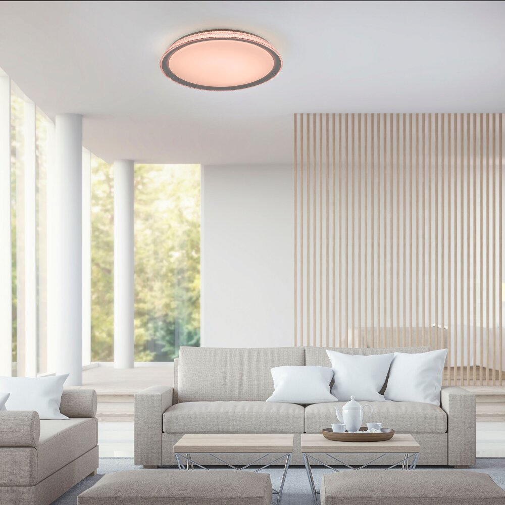 Plafonnier Leuchten-Direkt LOLAsmart-KARI LED Argenté, 1 lumière, Télécommandes, Changeur de couleurs main product photo