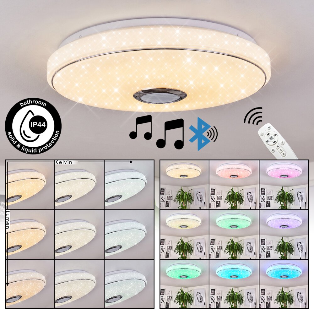 Plafonnier Cham LED Chrome, Blanc, 2 lumières, Télécommandes, Changeur de couleurs main product photo