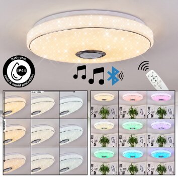 Plafonnier Cham LED Chrome, Blanc, 2 lumières, Télécommandes, Changeur de couleurs
