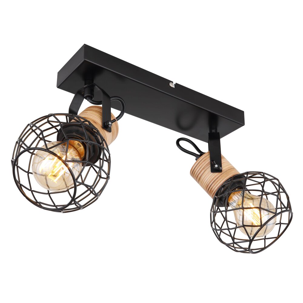 Plafonnier Globo LACKY Bois clair, Noir, 2 lumières main product photo