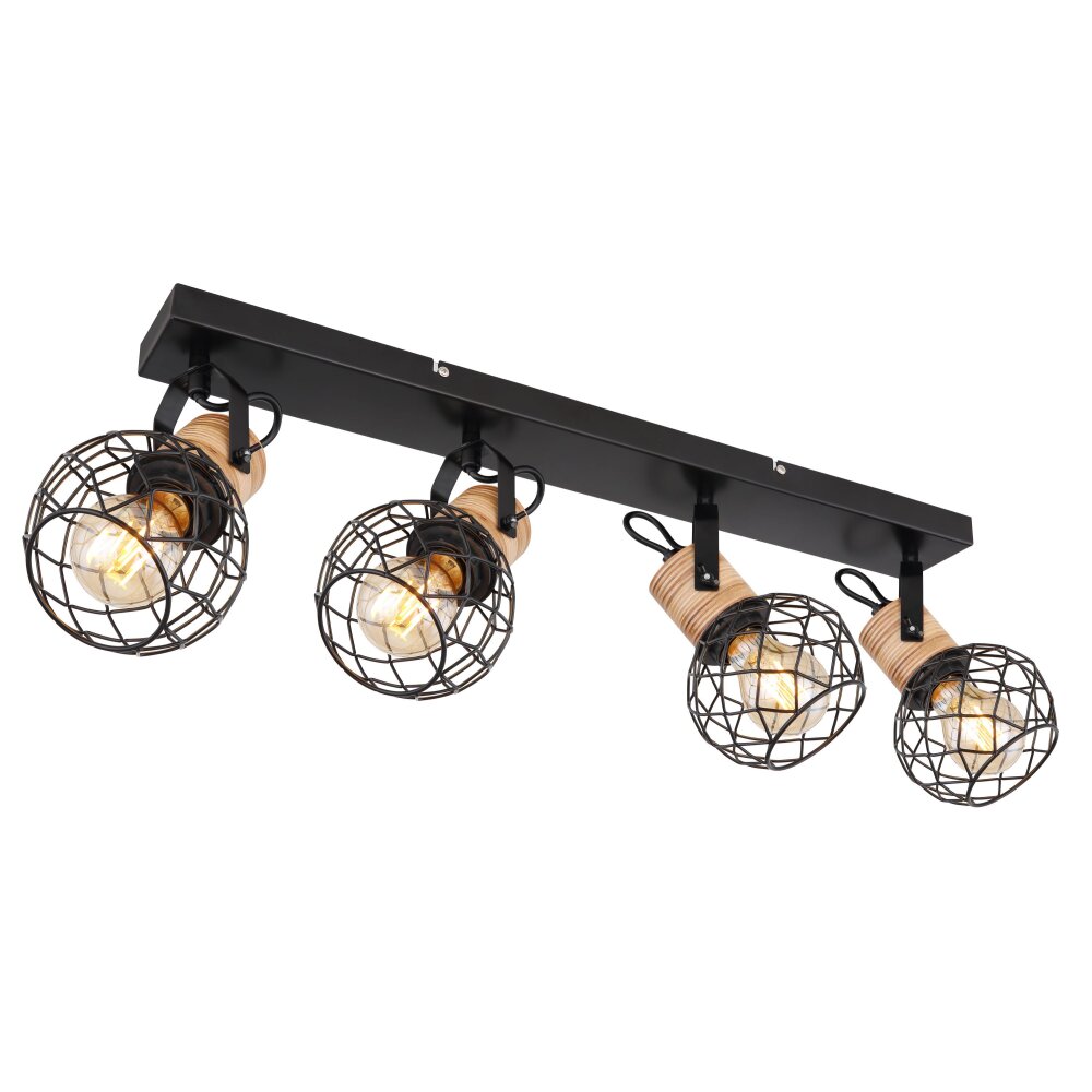 Plafonnier Globo LACKY Bois clair, Noir, 4 lumières main product photo