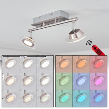 Plafonnier Marsen LED Nickel mat, 2 lumières, Télécommandes, Changeur de couleurs