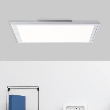Plafonnier Brilliant Flat LED Argenté, 1 lumière, Télécommandes