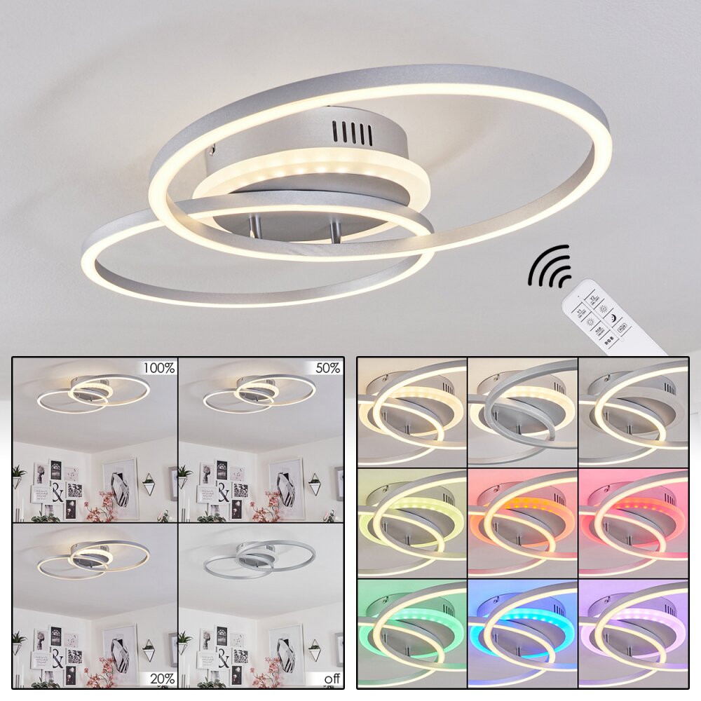 Plafonnier Lithgow LED Argenté, 2 lumières, Télécommandes, Changeur de couleurs main product photo