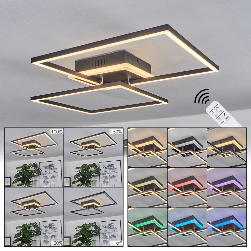 Plafonnier Lithgow LED Noir, 2 lumières, Télécommandes, Changeur de couleurs main product photo
