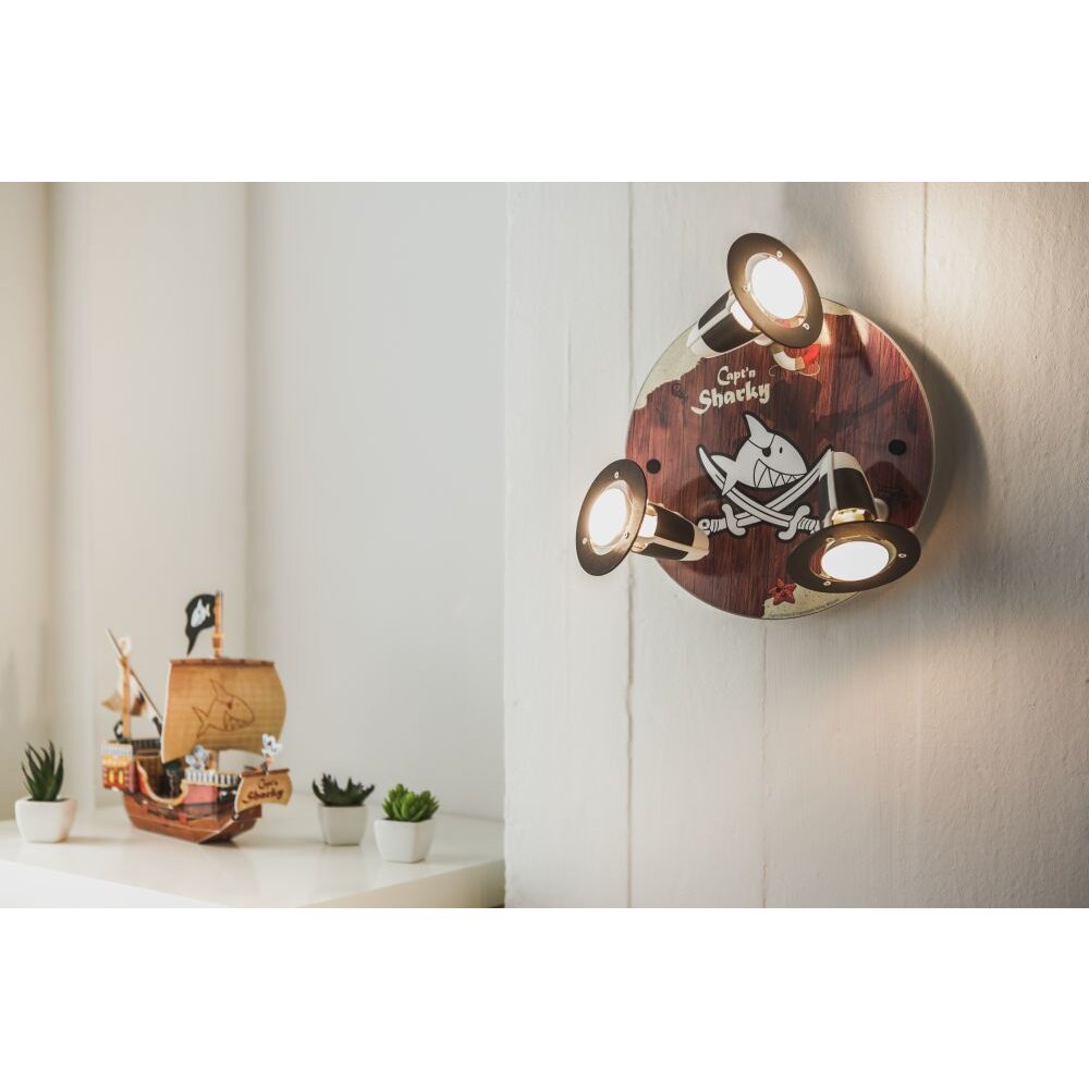 Plafonnier rond Elobra HOLZINSCHRIFT Brun, 3 lumières main product photo