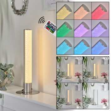 Lampe de table Flaut LED Nickel mat, 1 lumière, Télécommandes, Changeur de couleurs