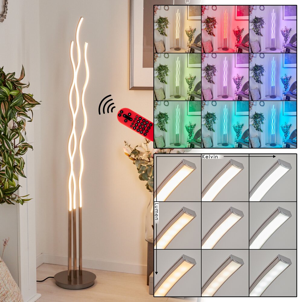 Lampadaire Gamsen LED Nickel mat, 3 lumières, Télécommandes, Changeur de couleurs main product photo
