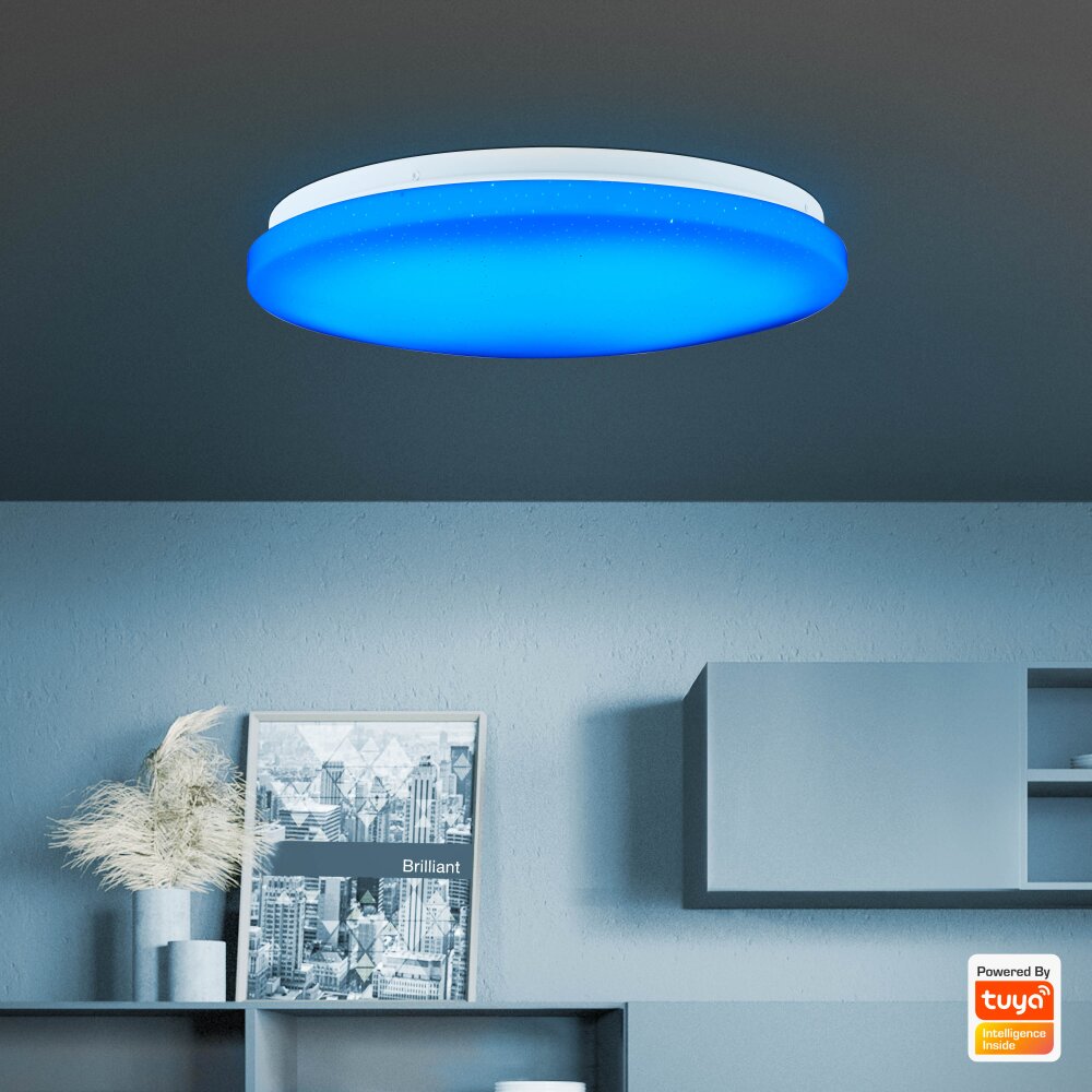 Plafonnier Brilliant Heddy LED Blanc, 1 lumière, Télécommandes, Changeur de couleurs main product photo