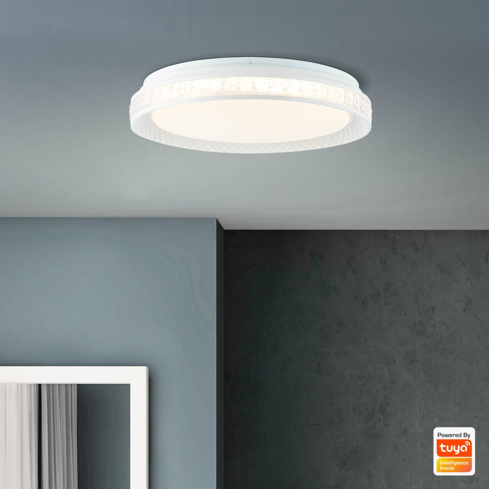 Plafonnier Brilliant Burlie LED Blanc, 1 lumière, Télécommandes, Changeur de couleurs main product photo