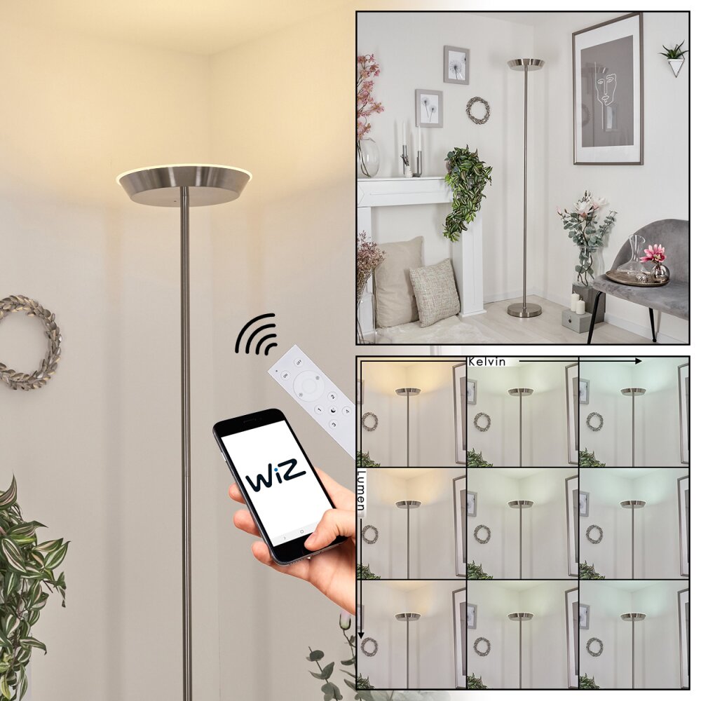 Lampadaire Theron LED Nickel mat, 1 lumière, Télécommandes main product photo