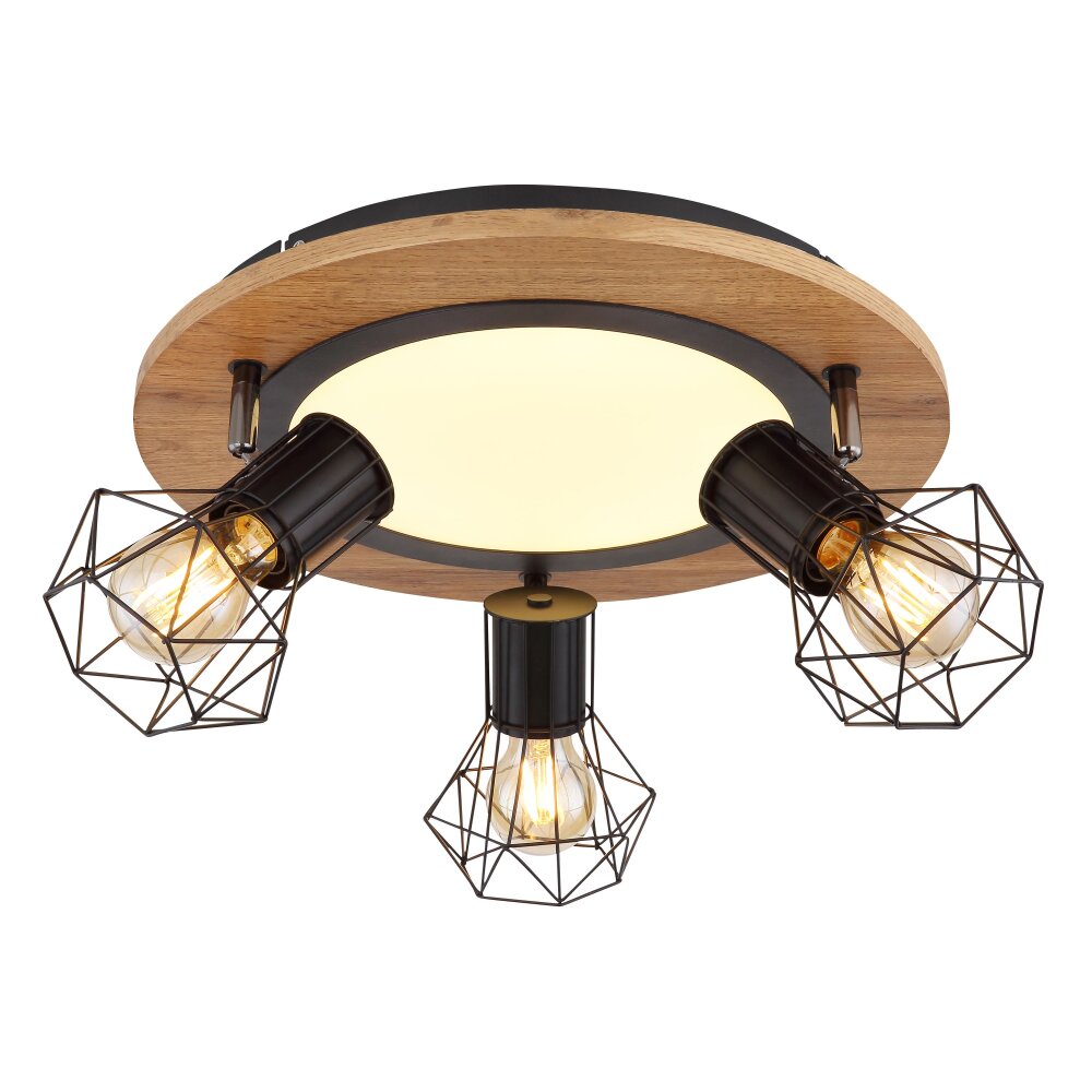 Plafonnier Globo PRISKA Couleur bois, Noir, Blanc, 4 lumières main product photo