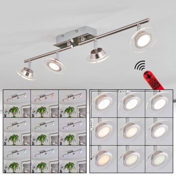 Plafonnier Marsen LED Chrome, Nickel mat, 4 lumières, Télécommandes, Changeur de couleurs