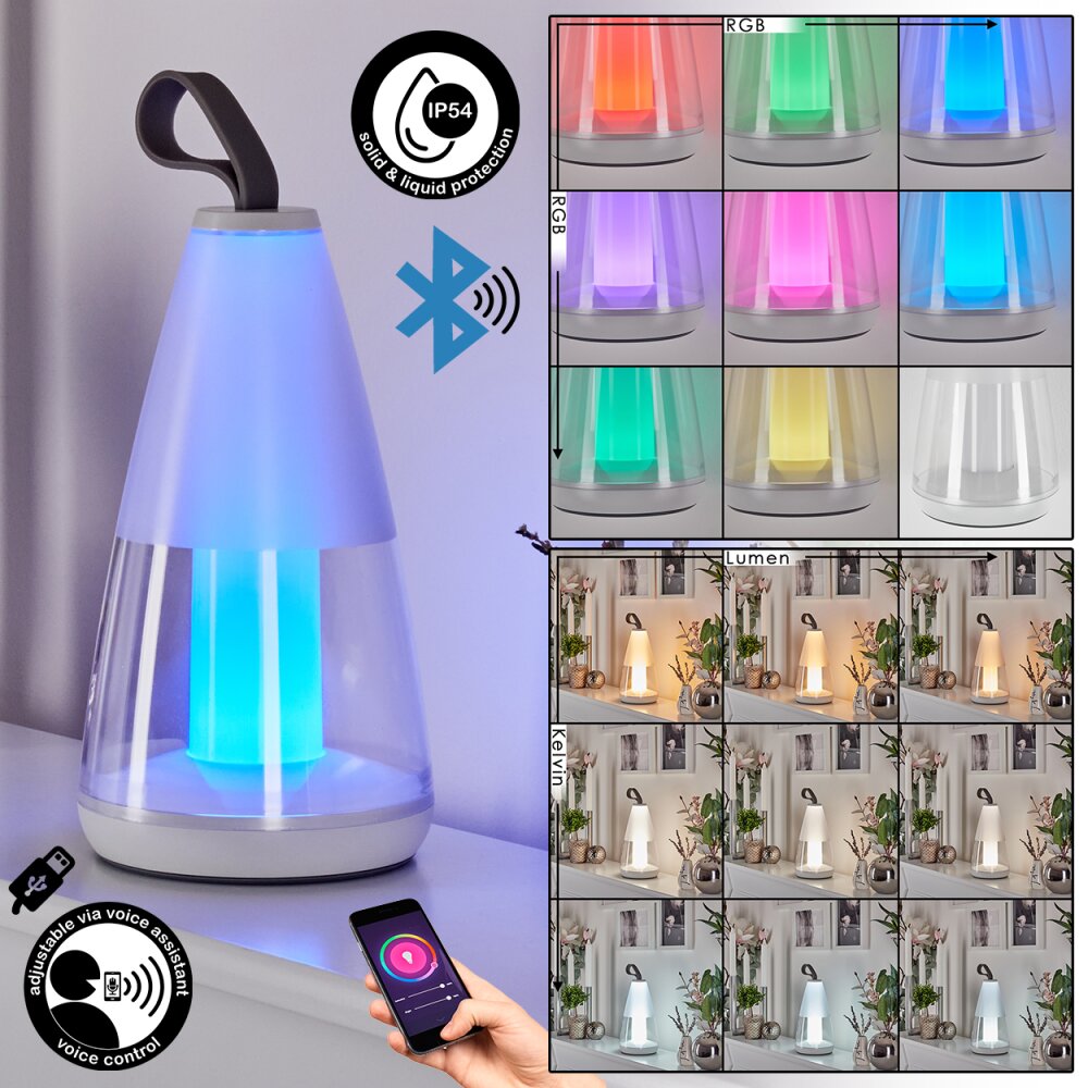 Lampe à poser Yari LED Gris, Transparent, Blanc, 1 lumière, Télécommandes, Changeur de couleurs main product photo