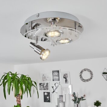 Plafonnier Morges LED Chrome, Blanc, 3 lumières