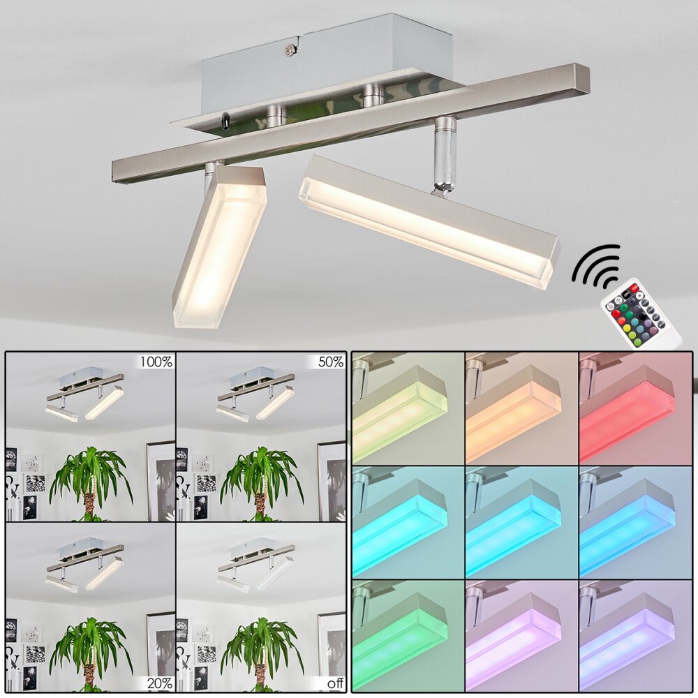 Plafonnier Vehkala LED Chrome, Nickel mat, 2 lumières, Télécommandes, Changeur de couleurs main product photo
