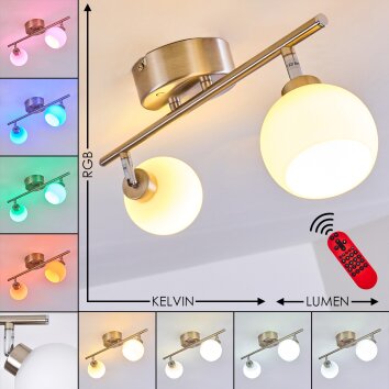 Plafonnier Motala LED Nickel mat, 2 lumières, Télécommandes, Changeur de couleurs