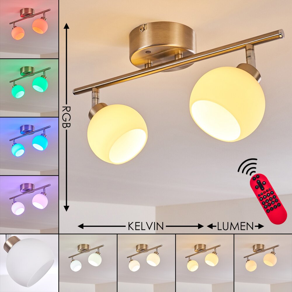 Plafonnier Motala LED Nickel mat, 2 lumières, Télécommandes, Changeur de couleurs main product photo