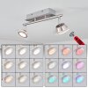 Plafonnier Marsen LED Chrome, Nickel mat, 2 lumières, Télécommandes, Changeur de couleurs