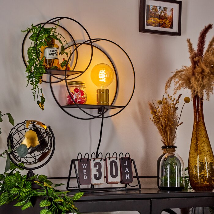 Applique murale Sorvari Or, Noir, 1 lumière