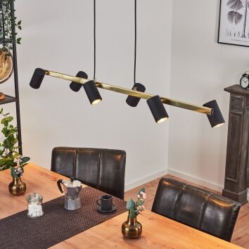 Suspension Zuoz Laiton, Noir, 6 lumières Suspension Zuoz Laiton, Noir, 6 lumières