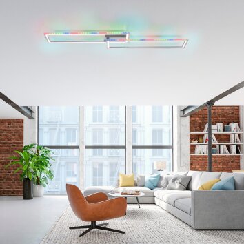 Plafonnier Leuchten-Direkt FELIX60 LED Acier brossé, 1 lumière, Télécommandes, Changeur de couleurs