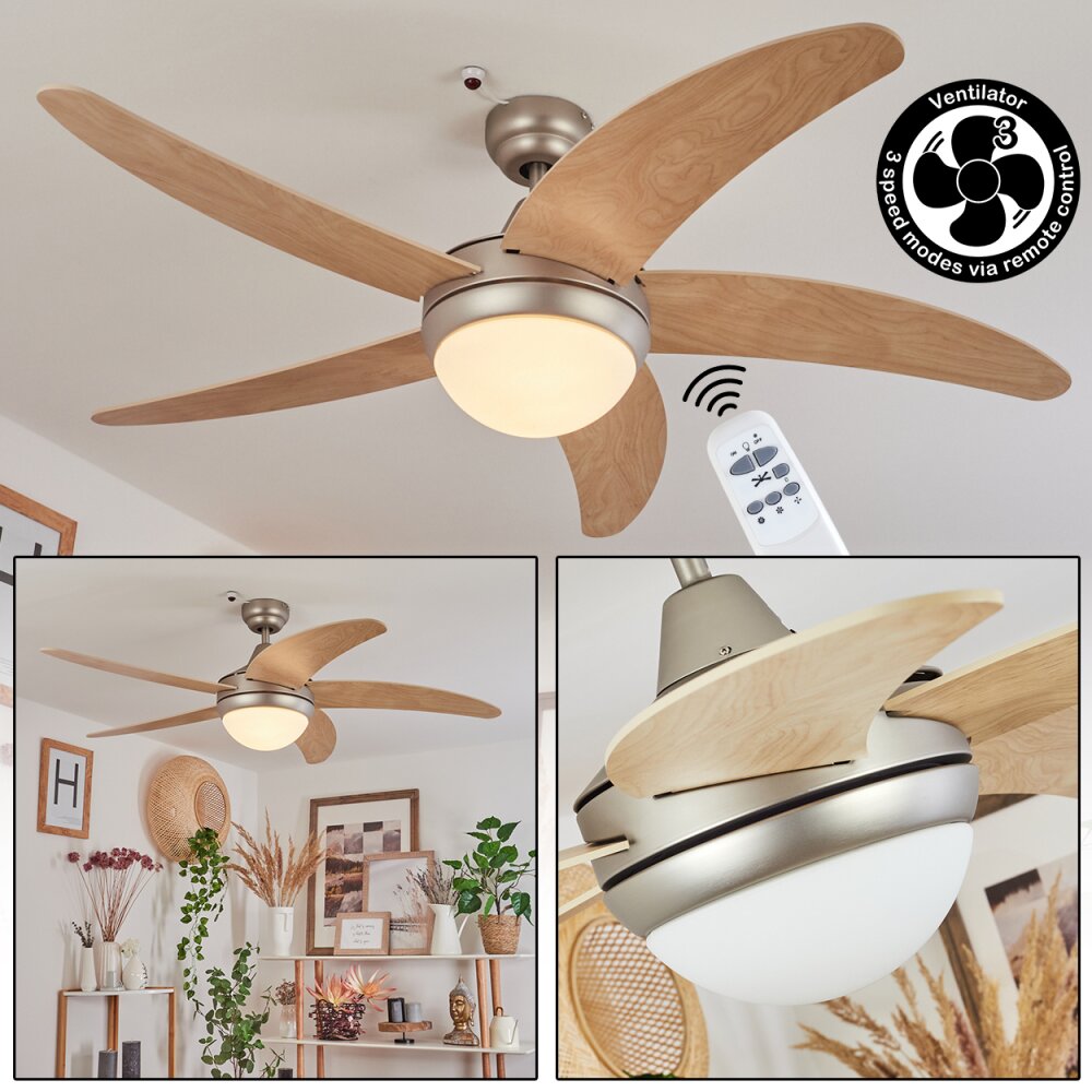 Ventilateur de plafond Morino Écru, Nickel mat, 2 lumières, Télécommandes main product photo
