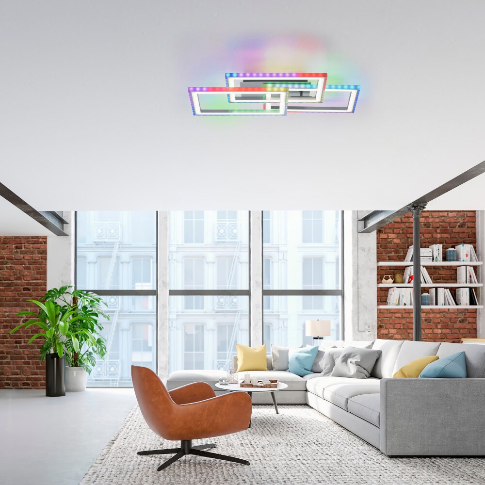 Plafonnier Leuchten-Direkt FELIX60 LED Acier brossé, 1 lumière, Télécommandes, Changeur de couleurs main product photo