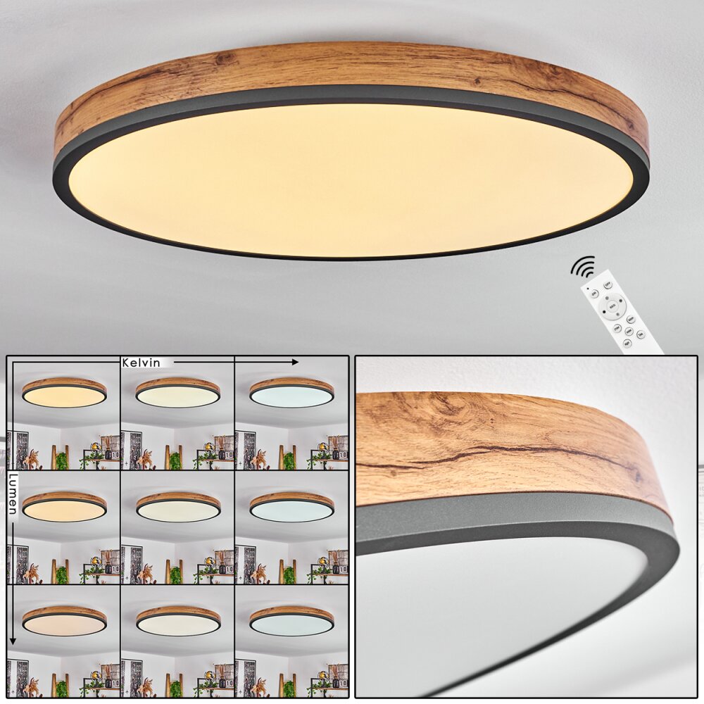 Plafonnier Salmi LED Anthracite, Brun, Couleur bois, Noir, 1 lumière, Télécommandes main product photo