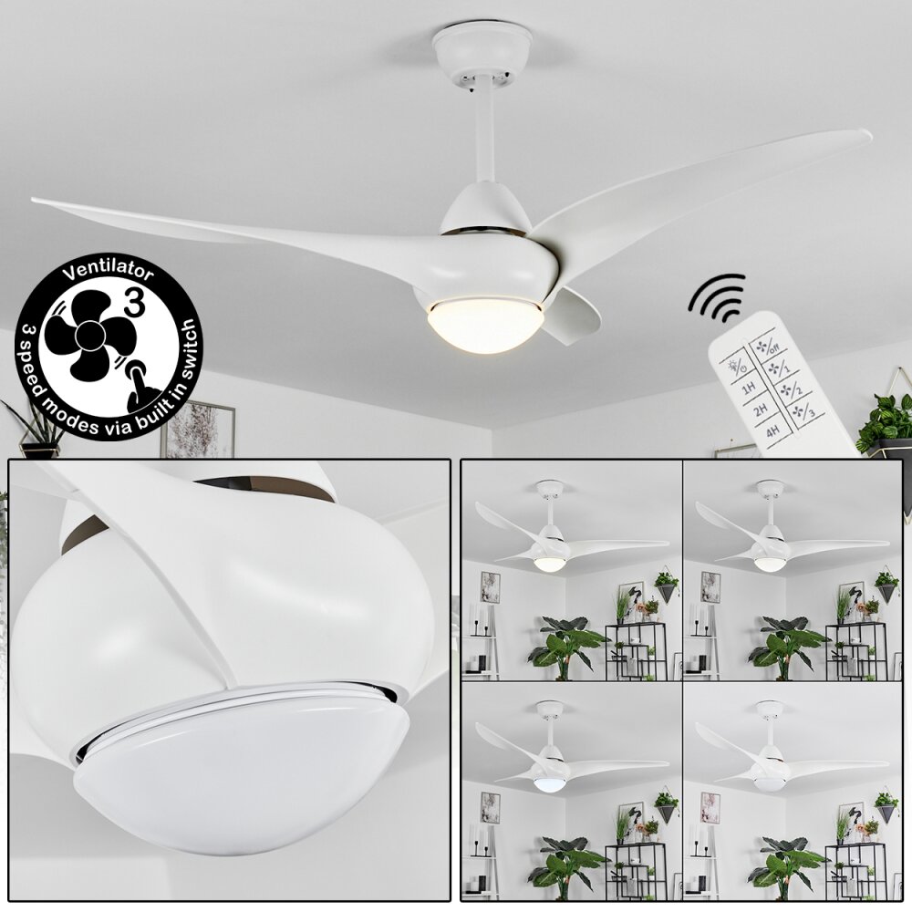 Ventilateur de plafond Malloa LED Blanc, 1 lumière, Télécommandes main product photo