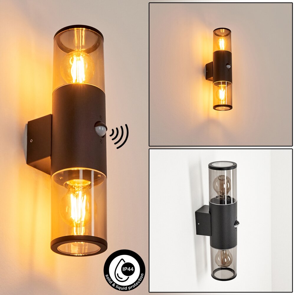 Applique murale d'extérieur Caragua Noir, 2 lumières, Détecteur de mouvement main product photo