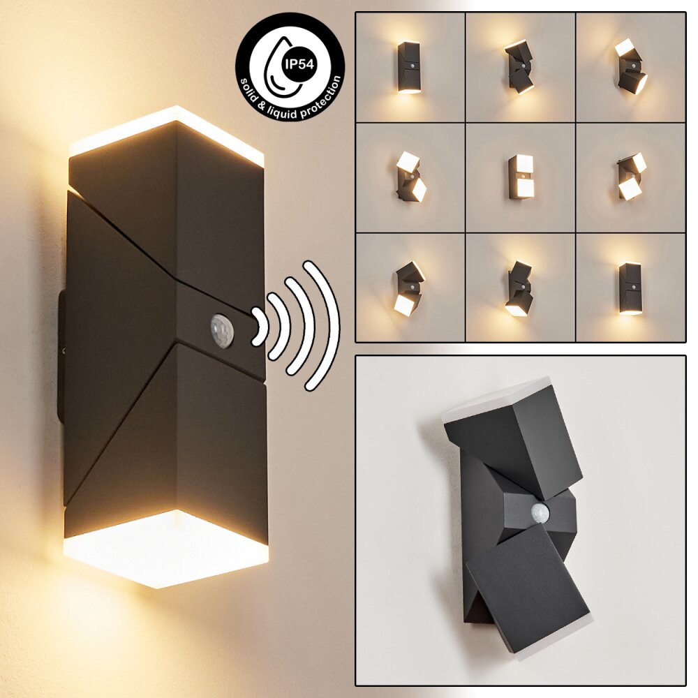 Applique murale d'extérieur Toogong LED Anthracite, 2 lumières, Détecteur de mouvement main product photo