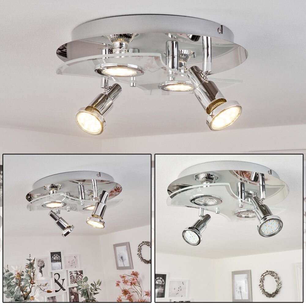 Plafonnier Morges LED Chrome, Blanc, 4 lumières main product photo