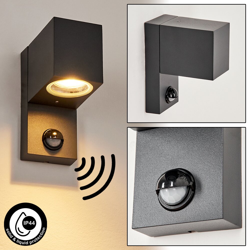 Applique murale d'extérieur Kingstown Anthracite, Transparent, 1 lumière, Détecteur de mouvement main product photo