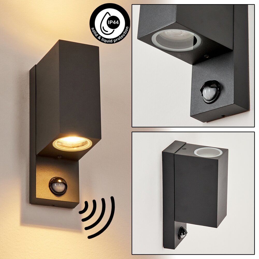 Applique murale d'extérieur Kingstown Anthracite, Transparent, 2 lumières, Détecteur de mouvement main product photo