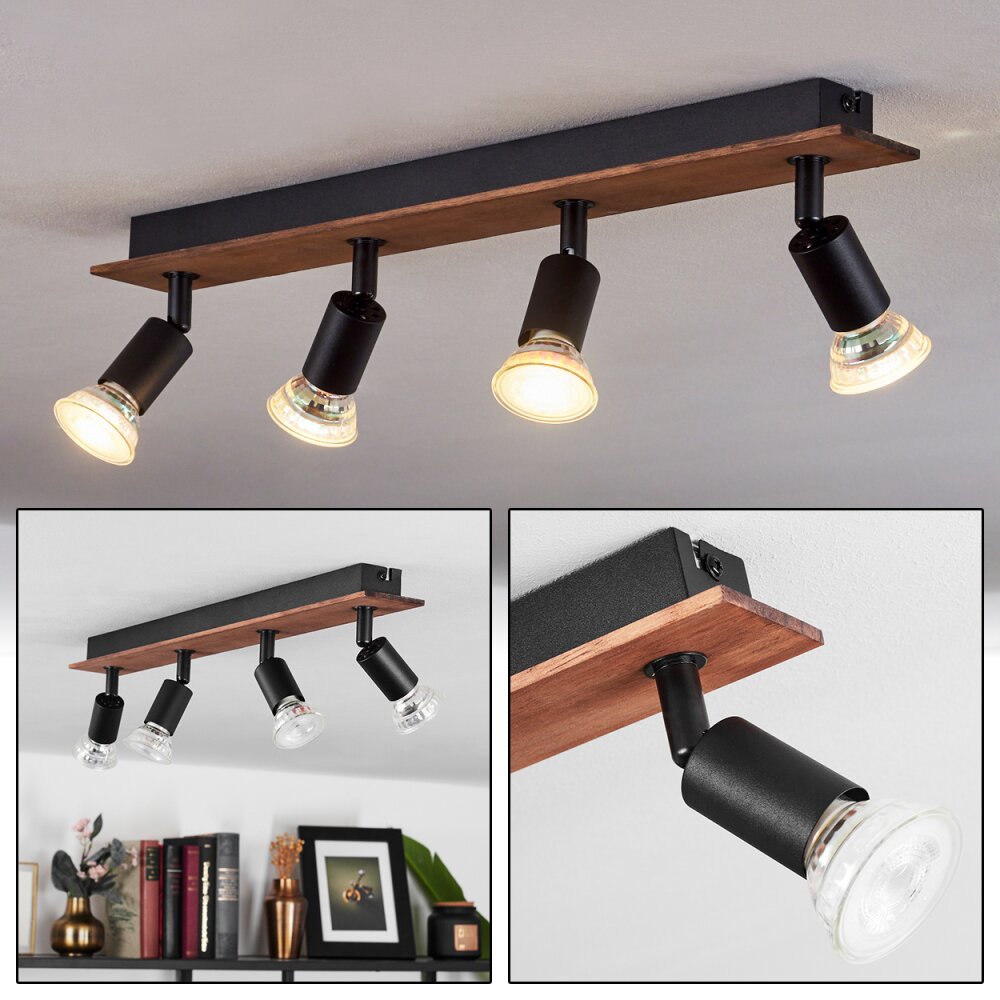 Plafonnier Castillo Bois foncé, Noir, 4 lumières main product photo
