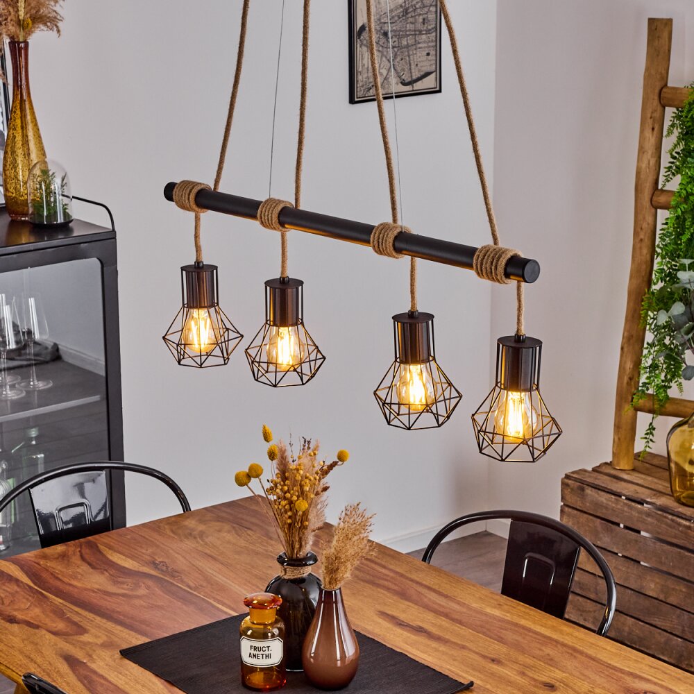 Suspension Bardhaman Écru, Noir, 4 lumières main product photo