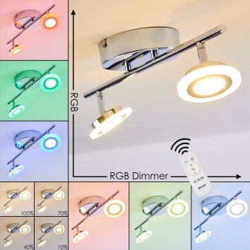 Spot de plafond Lucy LED Chrome, 2 lumières, Télécommandes, Changeur de couleurs