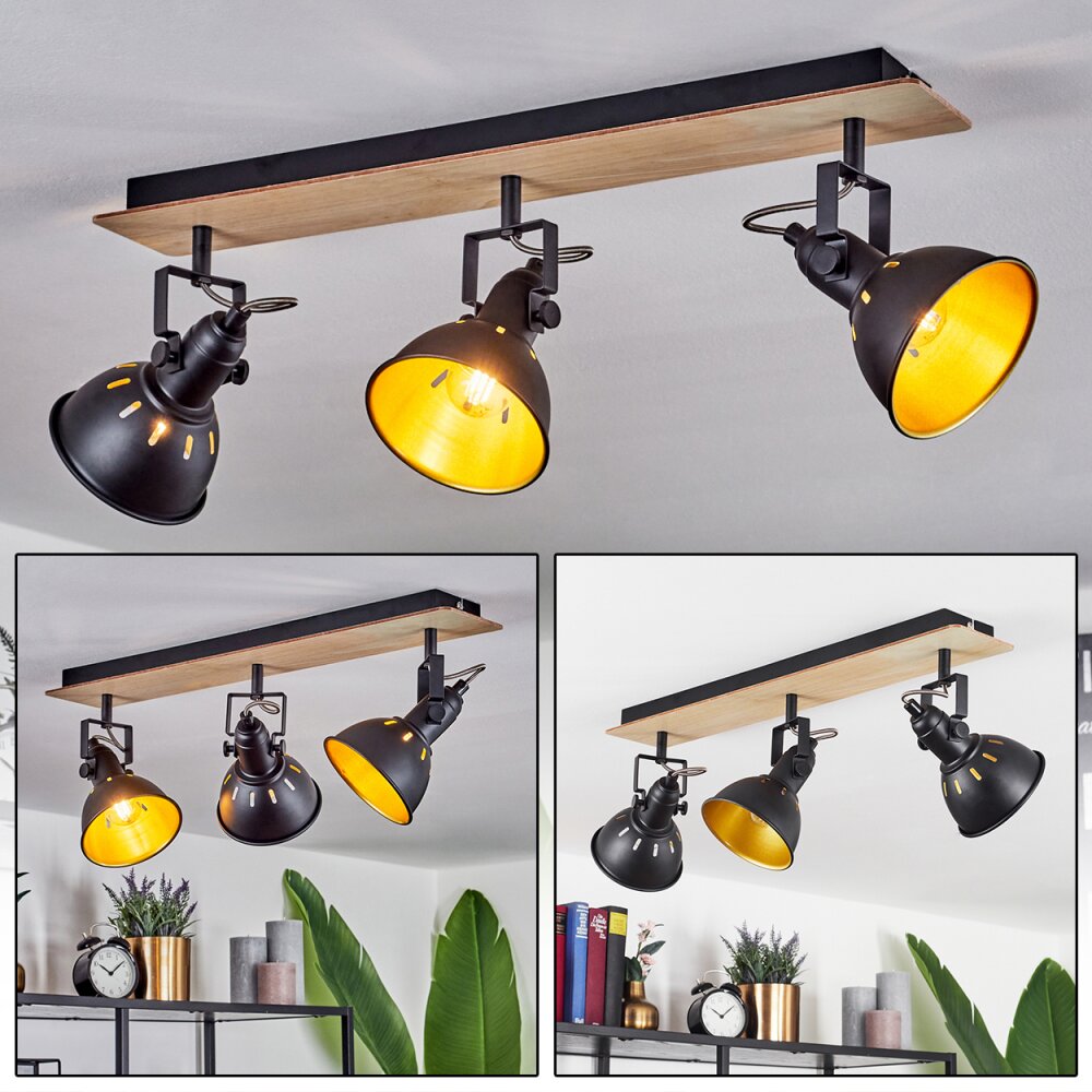 Plafonnier Tina Chrome, Bois clair, Noir, 3 lumières main product photo