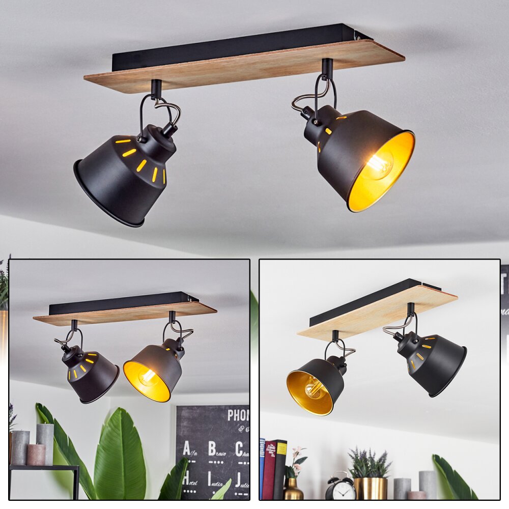 Plafonnier Safari Chrome, Bois clair, Noir, 2 lumières main product photo