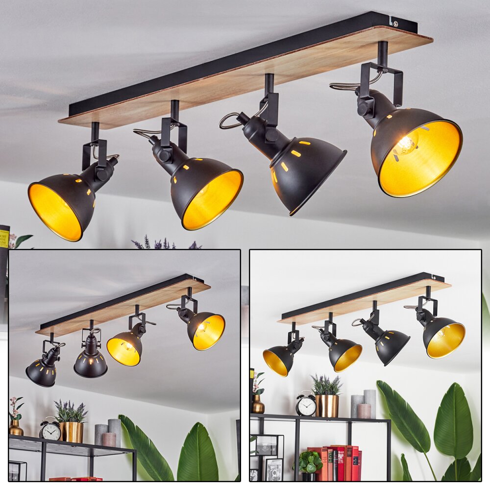 Plafonnier Tina Chrome, Bois clair, Noir, 4 lumières main product photo