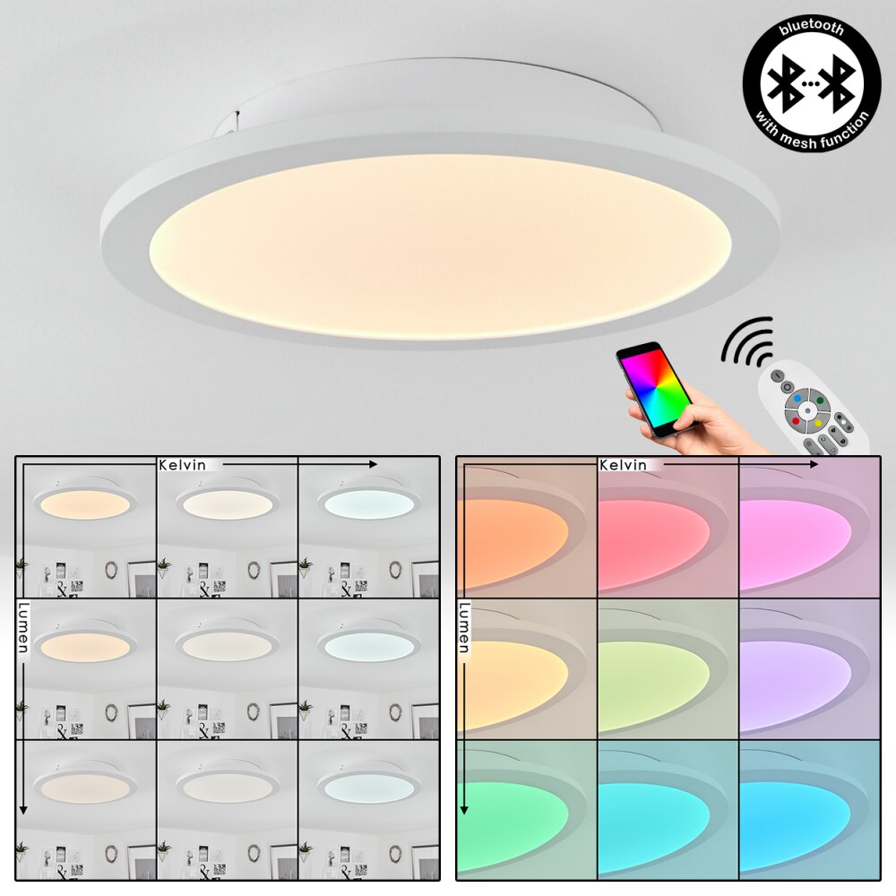 Plafonnier Sani LED Blanc, 1 lumière, Télécommandes, Changeur de couleurs main product photo