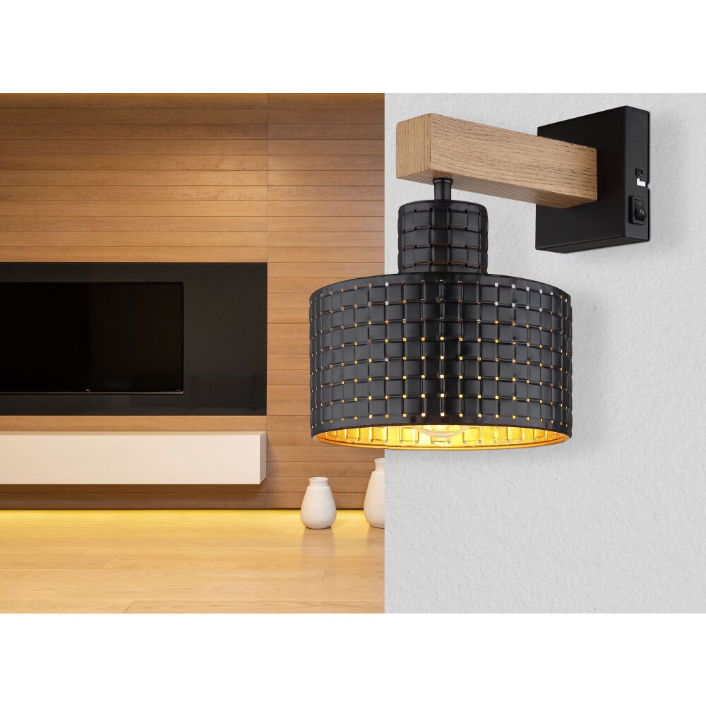 Applique murale Globo RIELLY Couleur bois, Noir, 1 lumière main product photo