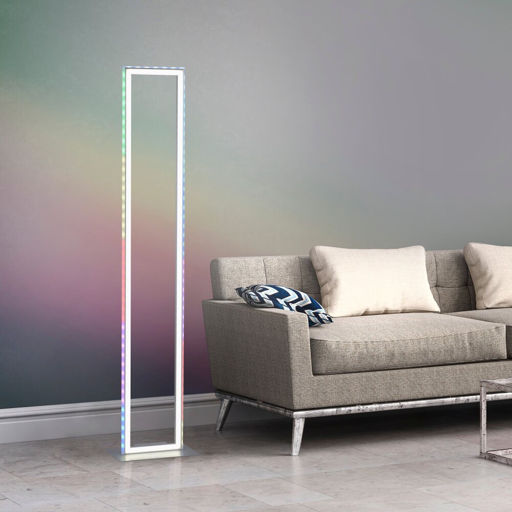 Lampadaire Leuchten-Direkt FELIX60 LED Acier brossé, 2 lumières, Télécommandes, Changeur de couleurs main product photo