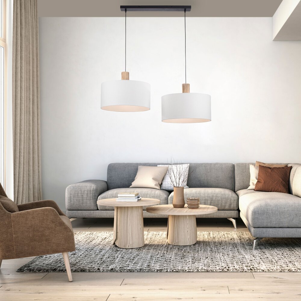 Suspension Leuchten-Direkt LINEN Écru, Noir, 2 lumières main product photo