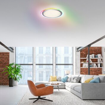 Plafonnier Leuchten-Direkt CYBA LED Argenté, 2 lumières, Télécommandes, Changeur de couleurs