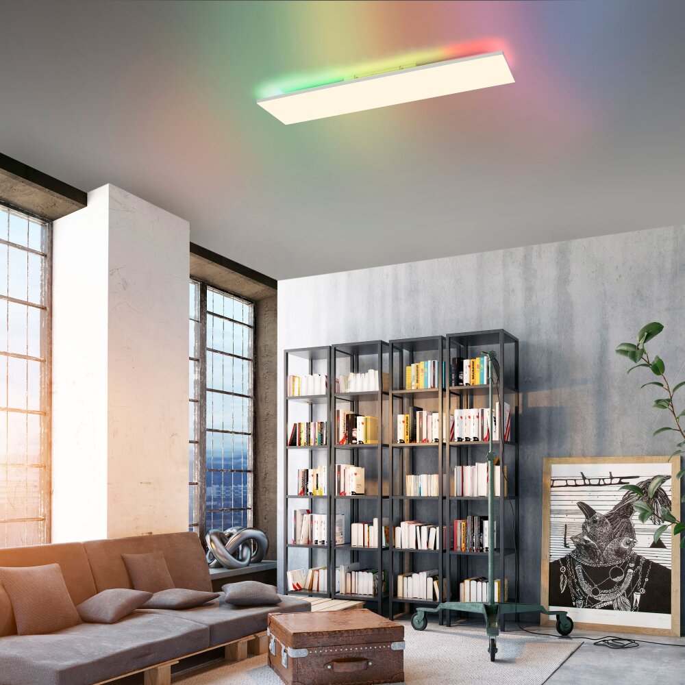 Plafonnier Leuchten-Direkt CONRAD LED Blanc, 2 lumières, Télécommandes, Changeur de couleurs main product photo