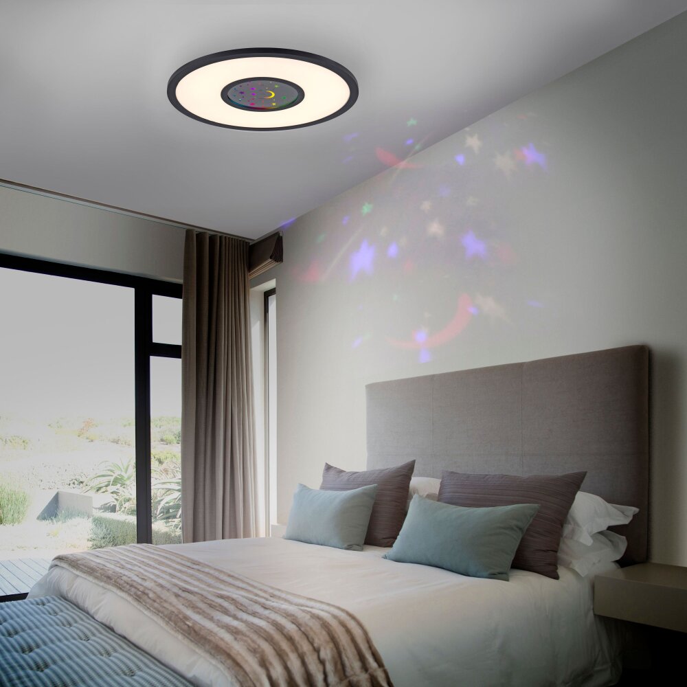 Plafonnier Leuchten-Direkt ASTRO LED Noir, 2 lumières, Télécommandes, Changeur de couleurs main product photo