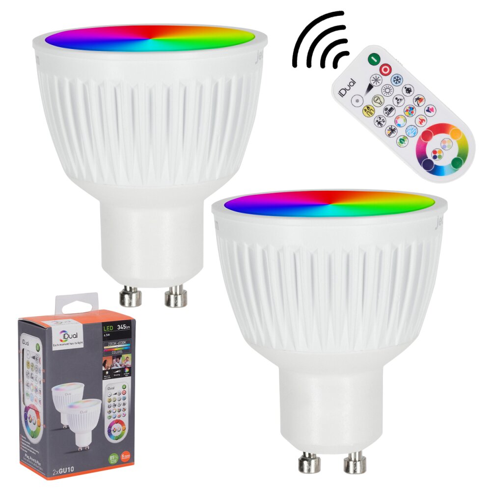 Candal GU10 LED RGB 6,5 watt 2200-6500 kelvin 345 lumen Lot de 2 avec  télécommande H3659359