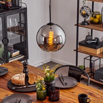 Suspension Verre 25 cm Koyoto Chrome, Fumé, 1 lumière Suspension Verre 25 cm Koyoto Chrome, Fumé, 1 lumière